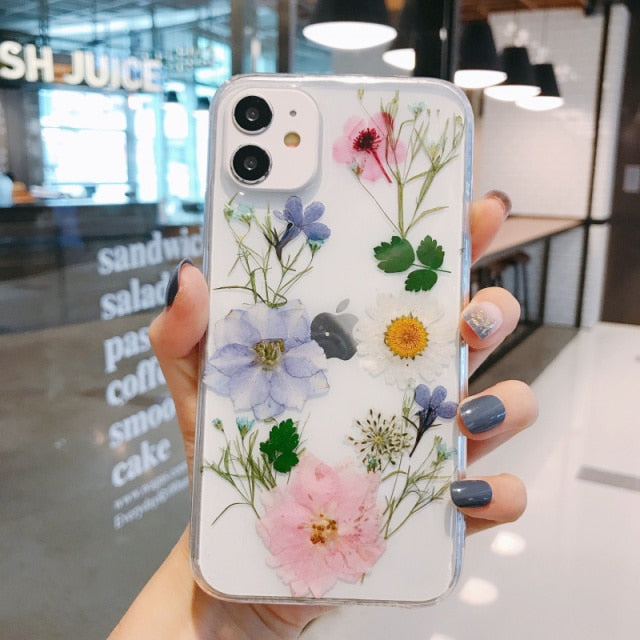Luxury Real Dried Flowers Transparent Phone case For iphone 13 12 11 pro Max XS Max XR X 7 8 plus SE 2020 Soft Silicone Cover freeshipping - Best iPhone Cases Accessories