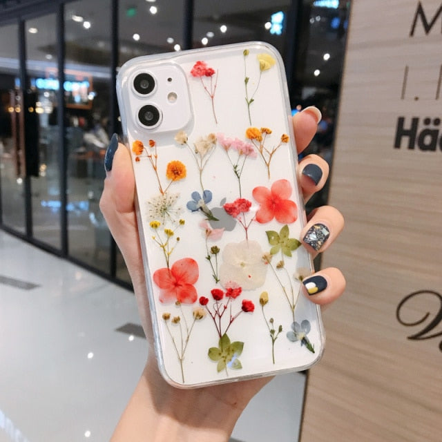 Luxury Real Dried Flowers Transparent Phone case For iphone 13 12 11 pro Max XS Max XR X 7 8 plus SE 2020 Soft Silicone Cover freeshipping - Best iPhone Cases Accessories