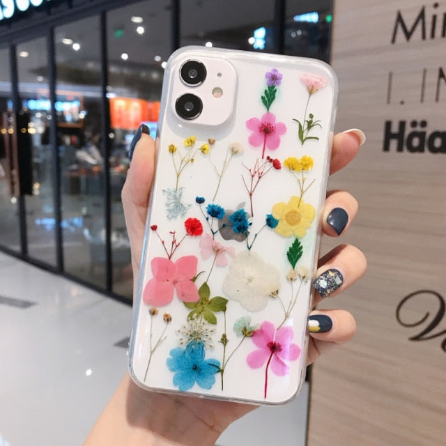 Luxury Real Dried Flowers Transparent Phone case For iphone 13 12 11 pro Max XS Max XR X 7 8 plus SE 2020 Soft Silicone Cover freeshipping - Best iPhone Cases Accessories