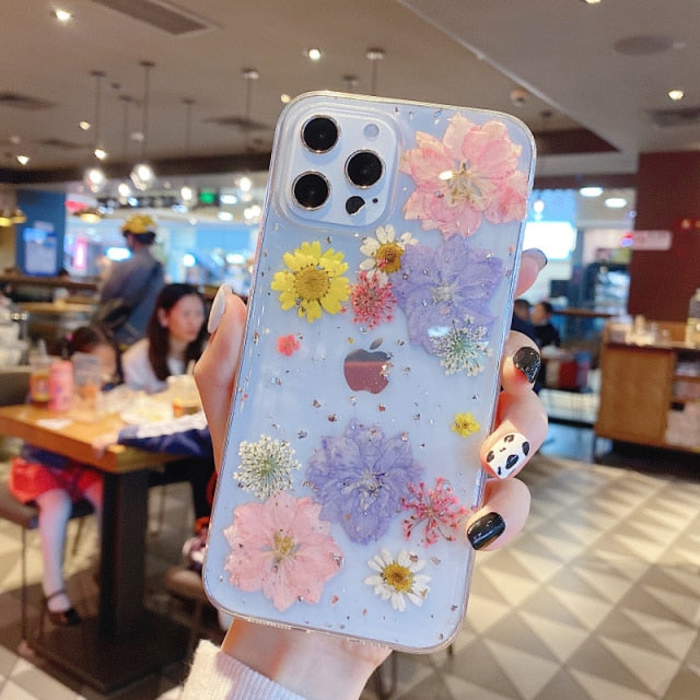 Luxury Real Dried Flowers Transparent Phone case For iphone 13 12 11 pro Max XS Max XR X 7 8 plus SE 2020 Soft Silicone Cover freeshipping - Best iPhone Cases Accessories