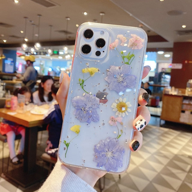 Luxury Real Dried Flowers Transparent Phone case For iphone 13 12 11 pro Max XS Max XR X 7 8 plus SE 2020 Soft Silicone Cover freeshipping - Best iPhone Cases Accessories