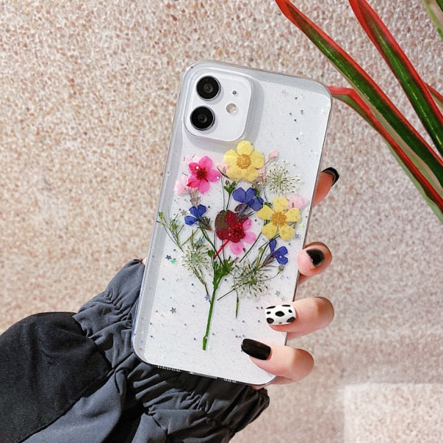 Luxury Real Dried Flowers Transparent Phone case For iphone 13 12 11 pro Max XS Max XR X 7 8 plus SE 2020 Soft Silicone Cover freeshipping - Best iPhone Cases Accessories