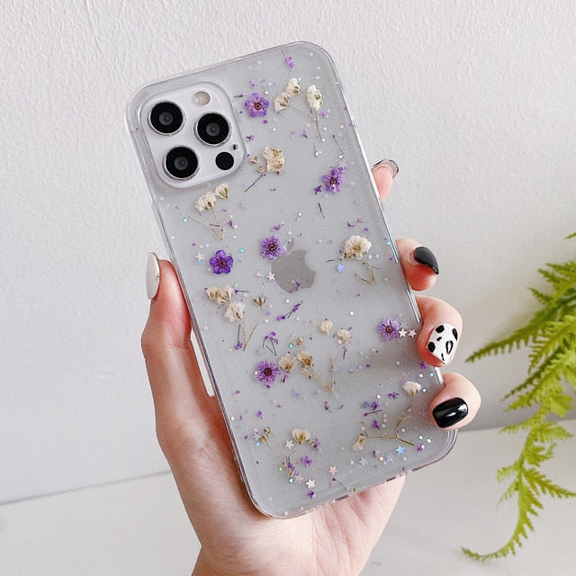 Luxury Real Dried Flowers Transparent Phone case For iphone 13 12 11 pro Max XS Max XR X 7 8 plus SE 2020 Soft Silicone Cover freeshipping - Best iPhone Cases Accessories