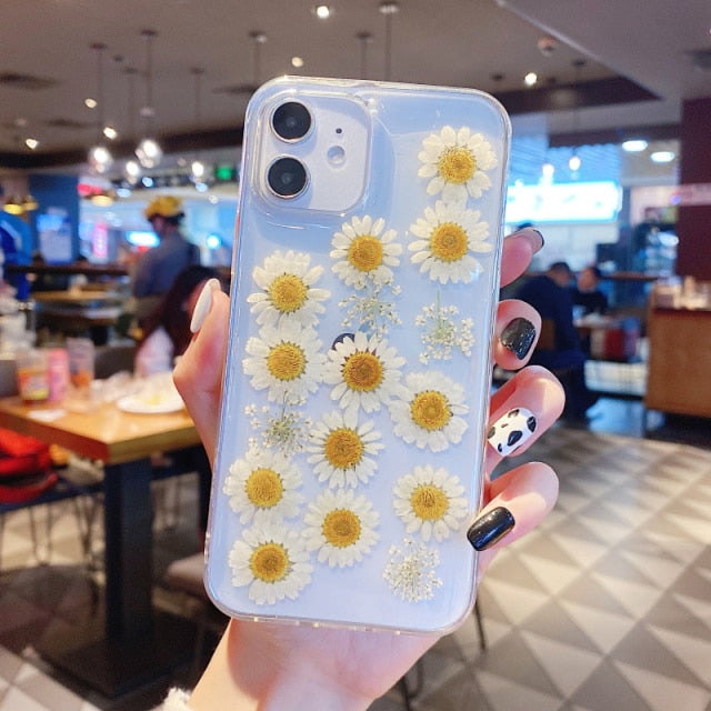 Luxury Real Dried Flowers Transparent Phone case For iphone 13 12 11 pro Max XS Max XR X 7 8 plus SE 2020 Soft Silicone Cover freeshipping - Best iPhone Cases Accessories