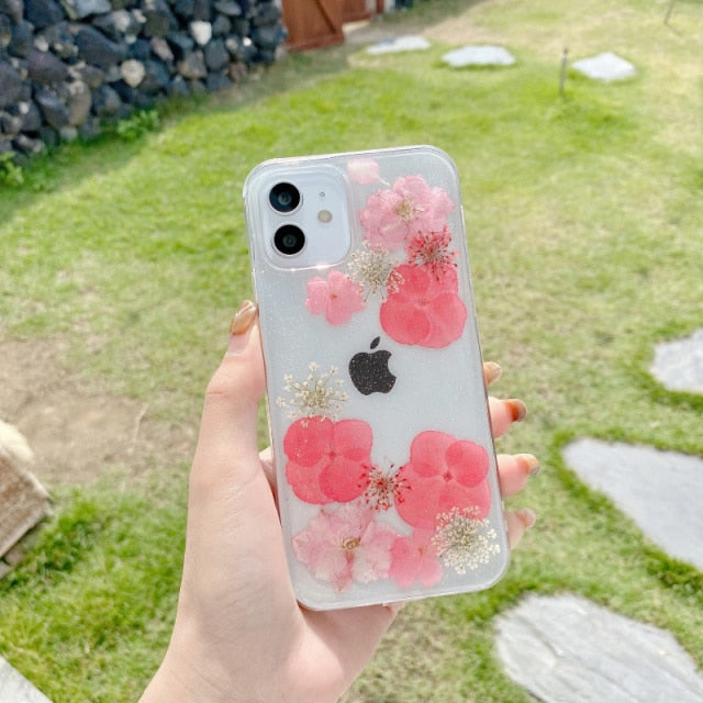 Luxury Real Dried Flowers Transparent Phone case For iphone 13 12 11 pro Max XS Max XR X 7 8 plus SE 2020 Soft Silicone Cover freeshipping - Best iPhone Cases Accessories