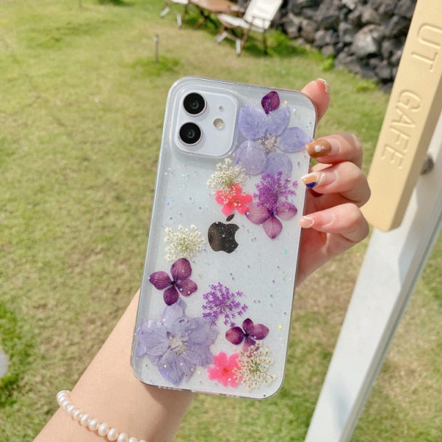 Luxury Real Dried Flowers Transparent Phone case For iphone 13 12 11 pro Max XS Max XR X 7 8 plus SE 2020 Soft Silicone Cover freeshipping - Best iPhone Cases Accessories