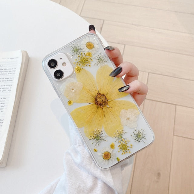 Luxury Real Dried Flowers Transparent Phone case For iphone 13 12 11 pro Max XS Max XR X 7 8 plus SE 2020 Soft Silicone Cover freeshipping - Best iPhone Cases Accessories
