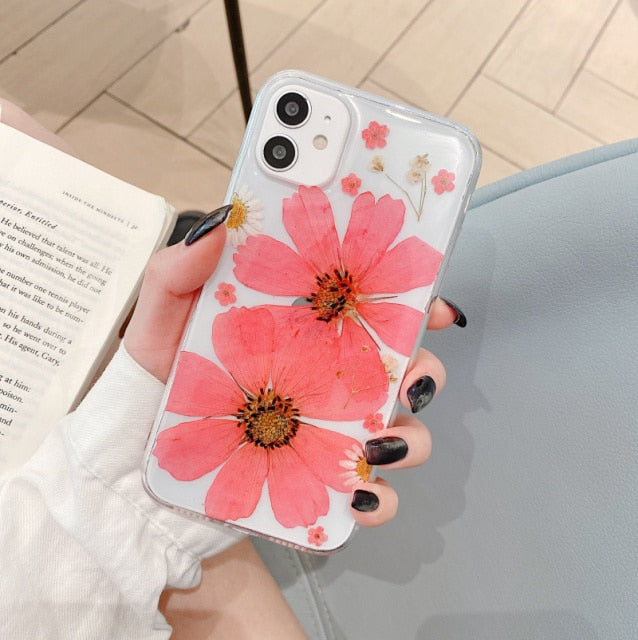 Luxury Real Dried Flowers Transparent Phone case For iphone 13 12 11 pro Max XS Max XR X 7 8 plus SE 2020 Soft Silicone Cover freeshipping - Best iPhone Cases Accessories