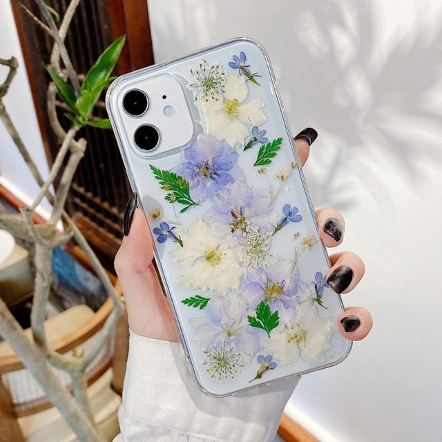 Luxury Real Dried Flowers Transparent Phone case For iphone 13 12 11 pro Max XS Max XR X 7 8 plus SE 2020 Soft Silicone Cover freeshipping - Best iPhone Cases Accessories