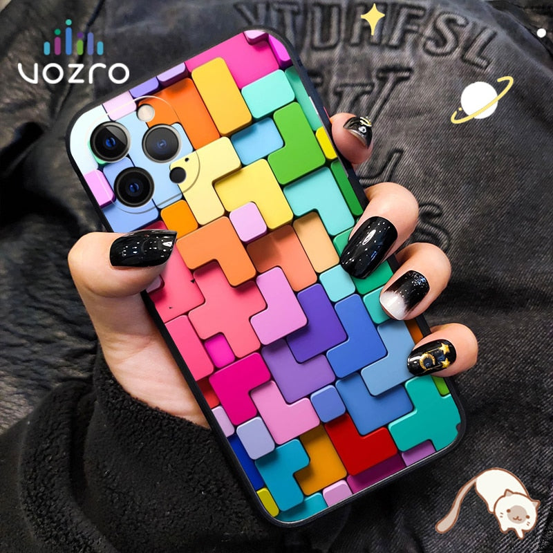 For iPhone 13 Pro Max 2021 For Apple iPhone 11 12 Pro Max 6s 7 8 Plus XR XS SE 2020 Case 3D Colorful Block Cover freeshipping - Best iPhone Cases Accessories