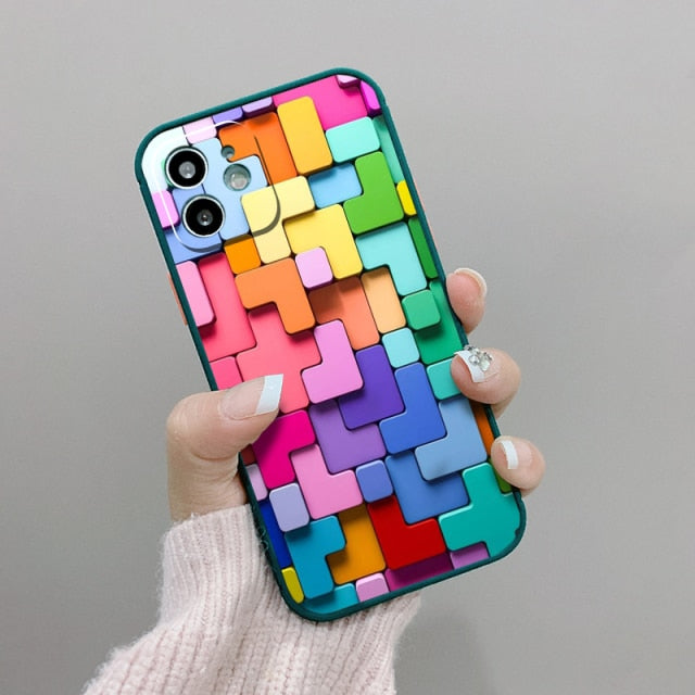 For iPhone 13 Pro Max 2021 For Apple iPhone 11 12 Pro Max 6s 7 8 Plus XR XS SE 2020 Case 3D Colorful Block Cover freeshipping - Best iPhone Cases Accessories