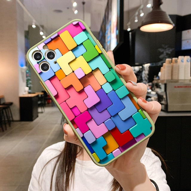For iPhone 13 Pro Max 2021 For Apple iPhone 11 12 Pro Max 6s 7 8 Plus XR XS SE 2020 Case 3D Colorful Block Cover freeshipping - Best iPhone Cases Accessories