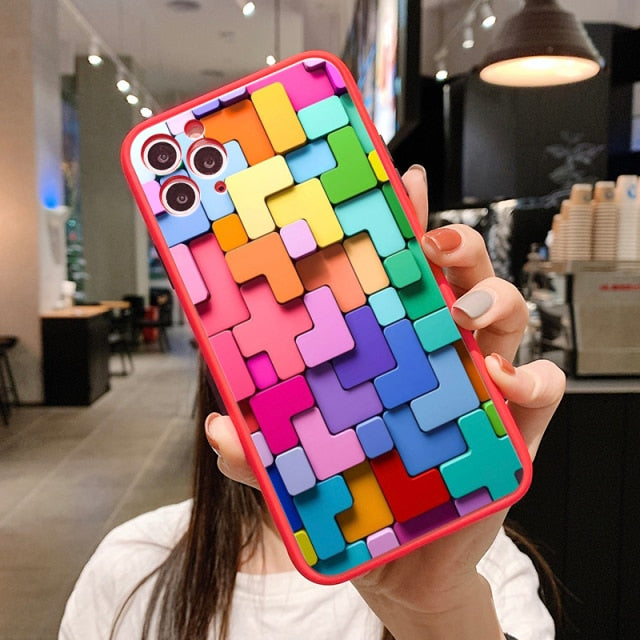 For iPhone 13 Pro Max 2021 For Apple iPhone 11 12 Pro Max 6s 7 8 Plus XR XS SE 2020 Case 3D Colorful Block Cover freeshipping - Best iPhone Cases Accessories