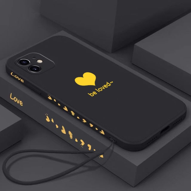 Ultra-thin Cute Heart-shaped Square Liquid Silicone Phone Case For iPhone 13 12 11 Pro XS Max XR X 8 7 Plus Luxury Lanyard Cover freeshipping - Best iPhone Cases Accessories