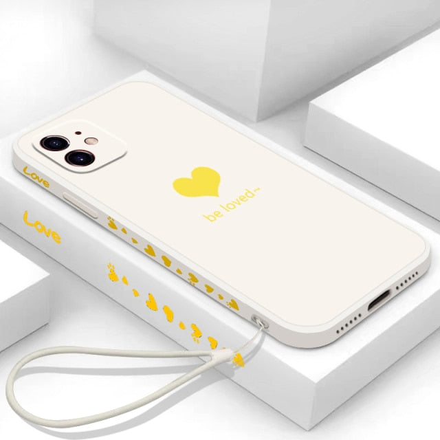 Ultra-thin Cute Heart-shaped Square Liquid Silicone Phone Case For iPhone 13 12 11 Pro XS Max XR X 8 7 Plus Luxury Lanyard Cover freeshipping - Best iPhone Cases Accessories