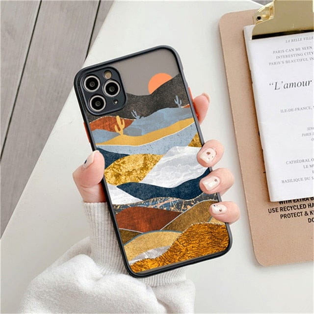 Fashion Landscape Painting Case For iPhone 11 Pro Max XS Max XR X 13 12 Mini 7 8 Plus SE2020 Matte Bumper Shockproof Clear Cover freeshipping - Best iPhone Cases Accessories