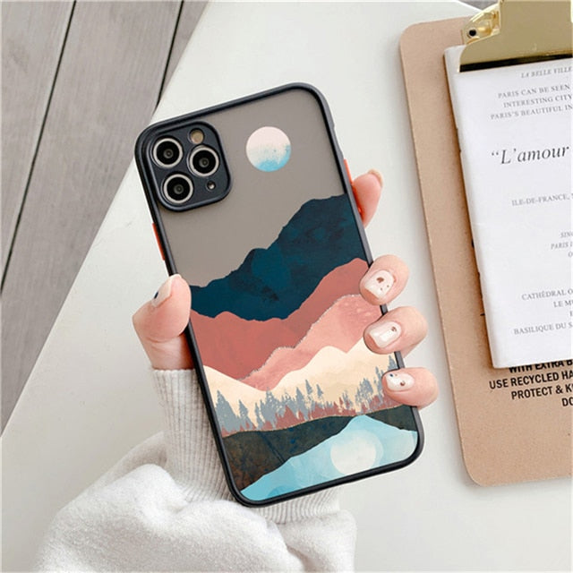 Fashion Landscape Painting Case For iPhone 11 Pro Max XS Max XR X 13 12 Mini 7 8 Plus SE2020 Matte Bumper Shockproof Clear Cover freeshipping - Best iPhone Cases Accessories