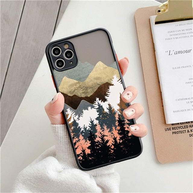 Fashion Landscape Painting Case For iPhone 11 Pro Max XS Max XR X 13 12 Mini 7 8 Plus SE2020 Matte Bumper Shockproof Clear Cover freeshipping - Best iPhone Cases Accessories