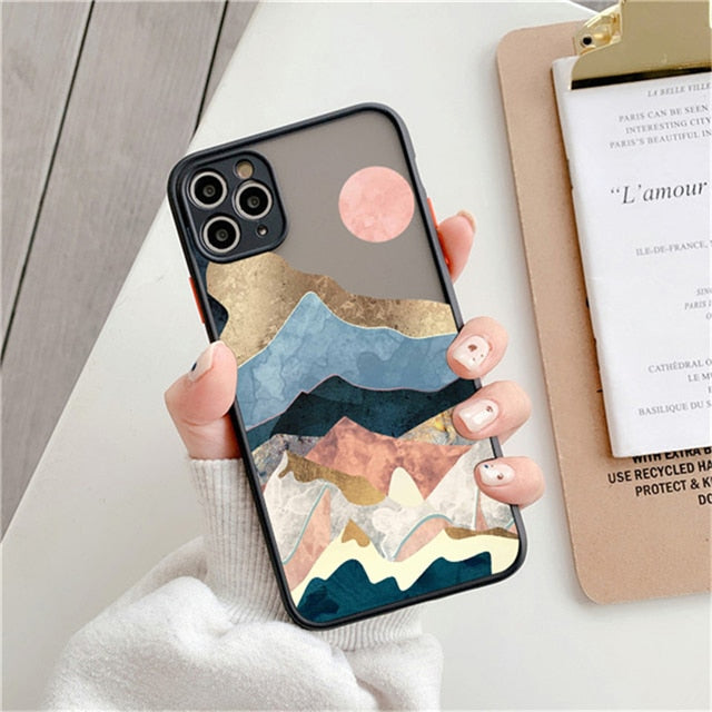 Fashion Landscape Painting Case For iPhone 11 Pro Max XS Max XR X 13 12 Mini 7 8 Plus SE2020 Matte Bumper Shockproof Clear Cover freeshipping - Best iPhone Cases Accessories