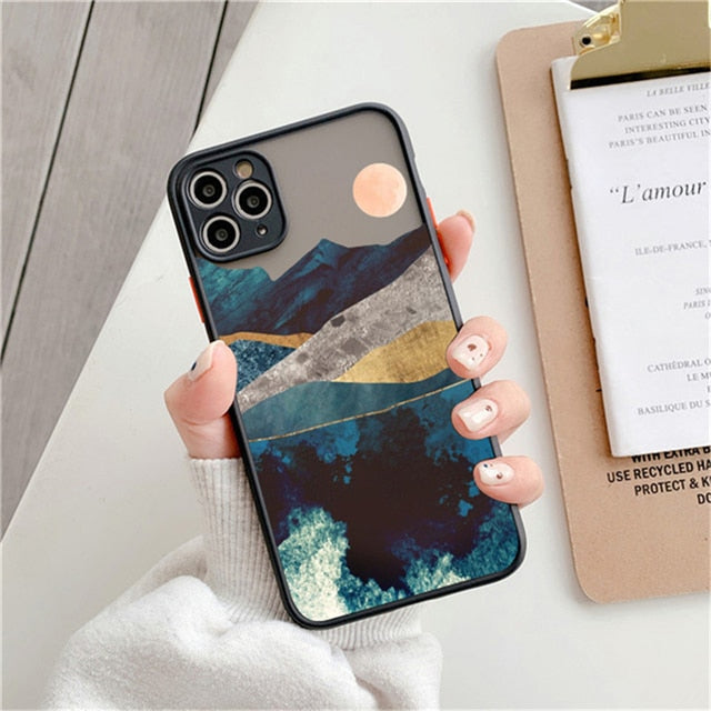 Fashion Landscape Painting Case For iPhone 11 Pro Max XS Max XR X 13 12 Mini 7 8 Plus SE2020 Matte Bumper Shockproof Clear Cover freeshipping - Best iPhone Cases Accessories