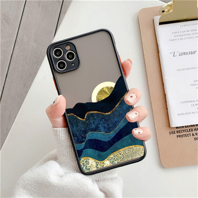 Fashion Landscape Painting Case For iPhone 11 Pro Max XS Max XR X 13 12 Mini 7 8 Plus SE2020 Matte Bumper Shockproof Clear Cover freeshipping - Best iPhone Cases Accessories