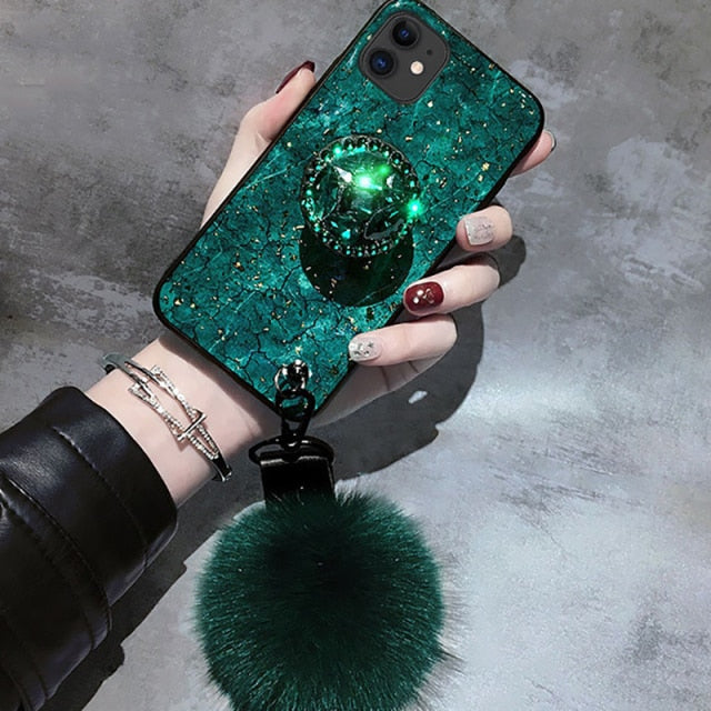 DIY crystal holder Stand+Hairball+Strap Phone case For iPhone 13 11 PRO MAX 8 7 Plus XSMAX XR 12 ProMax Bling Glitter TPU Coque freeshipping - Best iPhone Cases Accessories