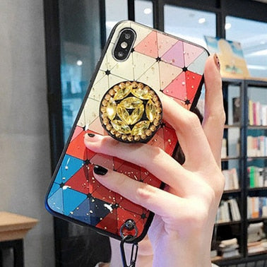 DIY crystal holder Stand+Hairball+Strap Phone case For iPhone 13 11 PRO MAX 8 7 Plus XSMAX XR 12 ProMax Bling Glitter TPU Coque freeshipping - Best iPhone Cases Accessories