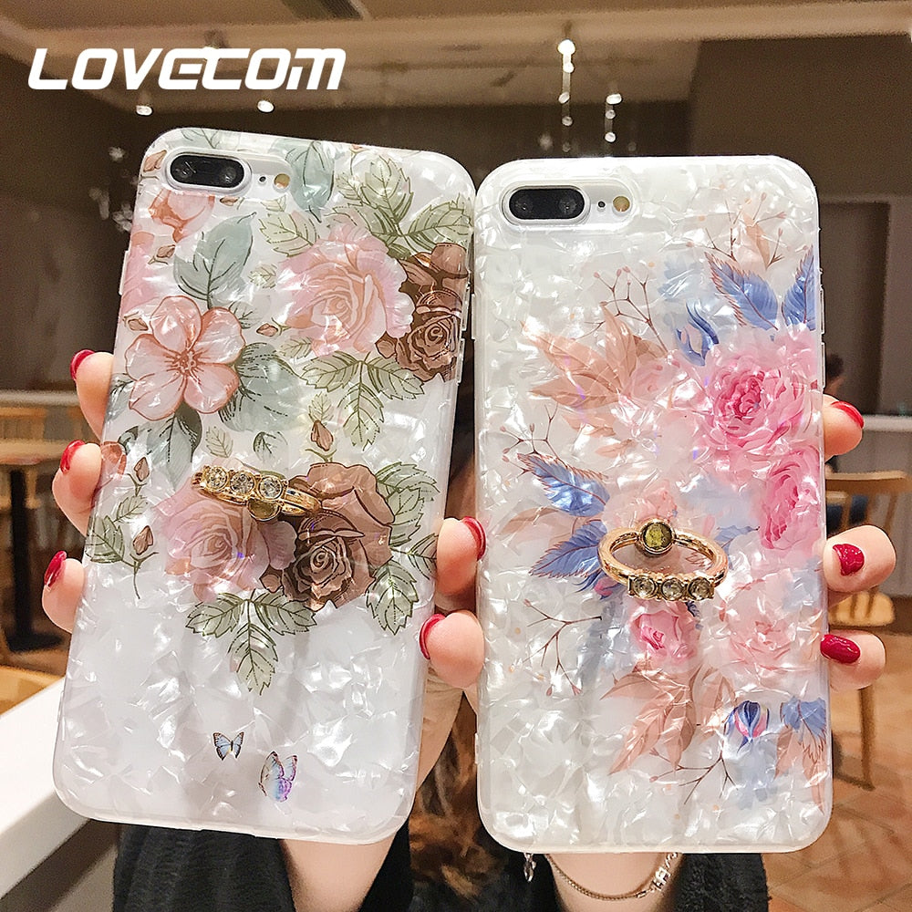LOVECOM Retro Floral Ring Stand Phone Case For iPhone 13 12 11 Pro Max XR XS Max X XS 7 8 Plus Case Soft IMD Dream Shell Cover freeshipping - Best iPhone Cases Accessories