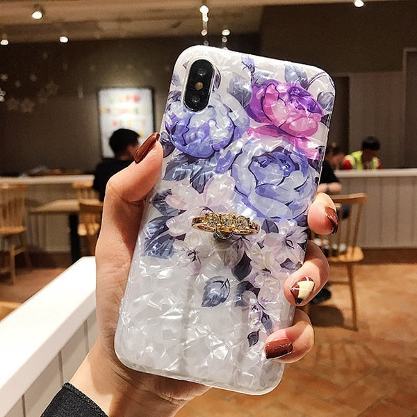 LOVECOM Retro Floral Ring Stand Phone Case For iPhone 13 12 11 Pro Max XR XS Max X XS 7 8 Plus Case Soft IMD Dream Shell Cover freeshipping - Best iPhone Cases Accessories