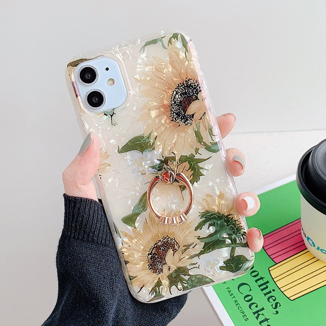 LOVECOM Retro Floral Ring Stand Phone Case For iPhone 13 12 11 Pro Max XR XS Max X XS 7 8 Plus Case Soft IMD Dream Shell Cover freeshipping - Best iPhone Cases Accessories