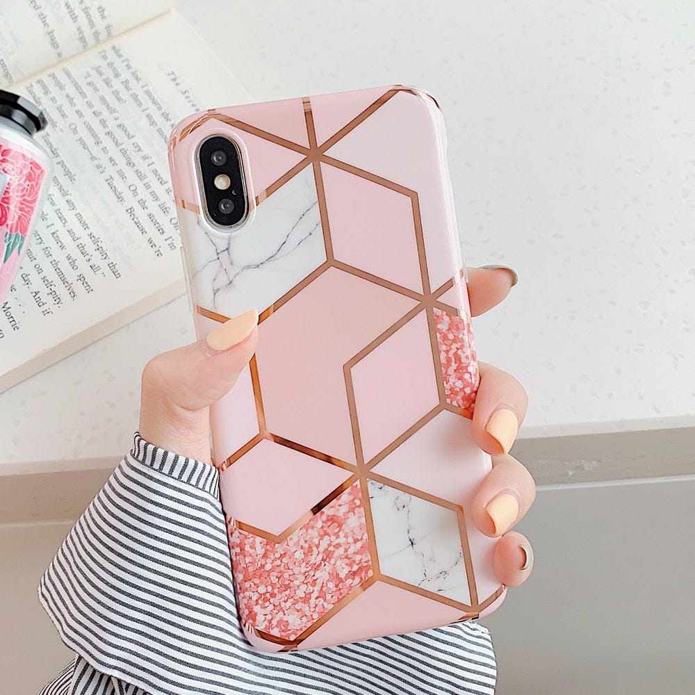 LOVECOM Plating Geometric Phone Case For iPhone 13 Pro Max 11 12 Pro Max XR XS Max 7 8 Plus X Soft Marble Phone Back Cover Cases freeshipping - Best iPhone Cases Accessories