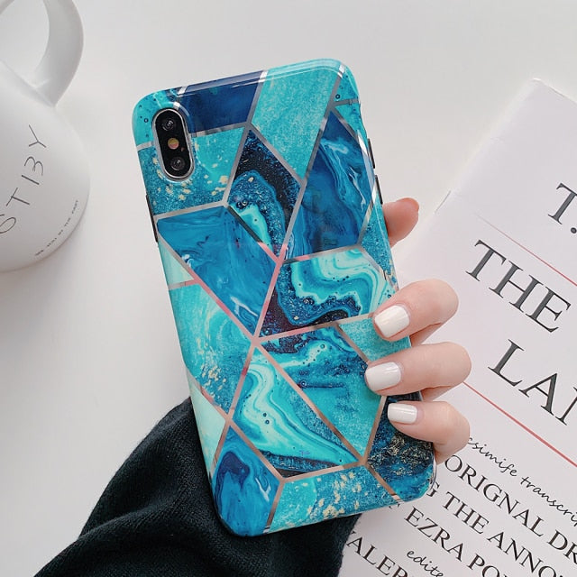 LOVECOM Plating Geometric Phone Case For iPhone 13 Pro Max 11 12 Pro Max XR XS Max 7 8 Plus X Soft Marble Phone Back Cover Cases freeshipping - Best iPhone Cases Accessories