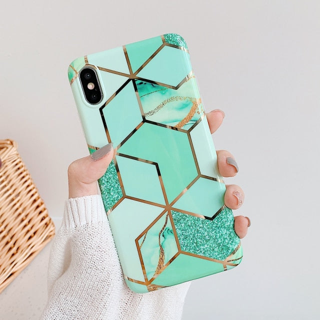 LOVECOM Plating Geometric Phone Case For iPhone 13 Pro Max 11 12 Pro Max XR XS Max 7 8 Plus X Soft Marble Phone Back Cover Cases freeshipping - Best iPhone Cases Accessories