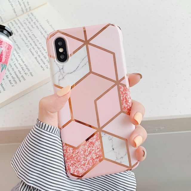 LOVECOM Plating Geometric Phone Case For iPhone 13 Pro Max 11 12 Pro Max XR XS Max 7 8 Plus X Soft Marble Phone Back Cover Cases freeshipping - Best iPhone Cases Accessories