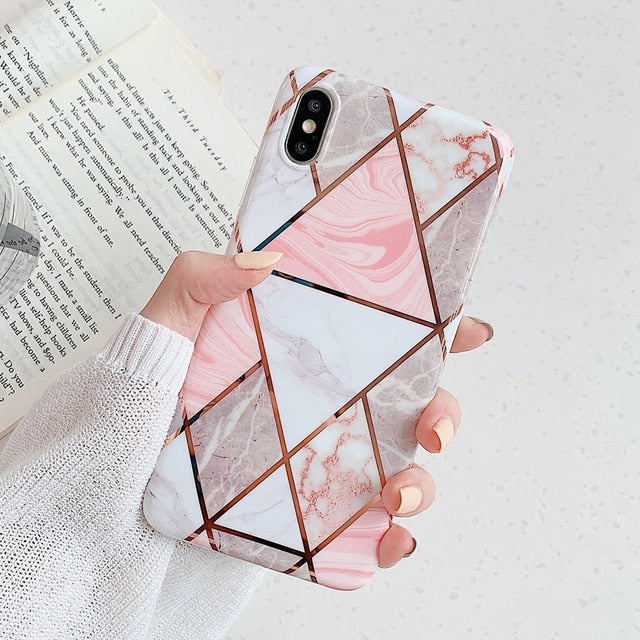 LOVECOM Plating Geometric Phone Case For iPhone 13 Pro Max 11 12 Pro Max XR XS Max 7 8 Plus X Soft Marble Phone Back Cover Cases freeshipping - Best iPhone Cases Accessories