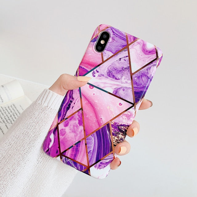 LOVECOM Plating Geometric Phone Case For iPhone 13 Pro Max 11 12 Pro Max XR XS Max 7 8 Plus X Soft Marble Phone Back Cover Cases freeshipping - Best iPhone Cases Accessories
