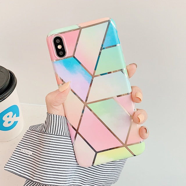 LOVECOM Plating Geometric Phone Case For iPhone 13 Pro Max 11 12 Pro Max XR XS Max 7 8 Plus X Soft Marble Phone Back Cover Cases freeshipping - Best iPhone Cases Accessories