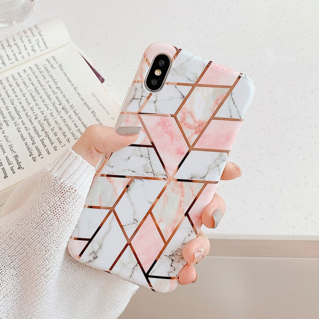 LOVECOM Plating Geometric Phone Case For iPhone 13 Pro Max 11 12 Pro Max XR XS Max 7 8 Plus X Soft Marble Phone Back Cover Cases freeshipping - Best iPhone Cases Accessories