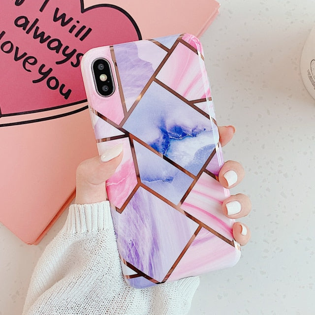 LOVECOM Plating Geometric Phone Case For iPhone 13 Pro Max 11 12 Pro Max XR XS Max 7 8 Plus X Soft Marble Phone Back Cover Cases freeshipping - Best iPhone Cases Accessories