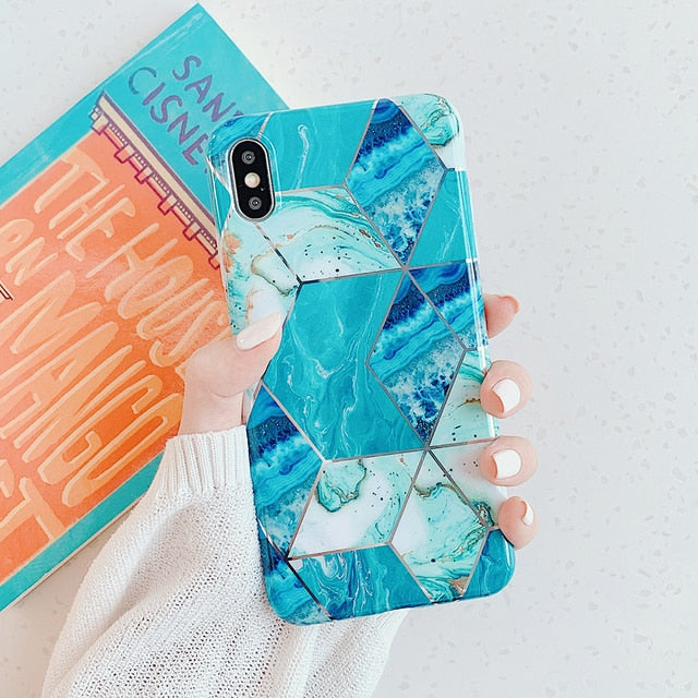 LOVECOM Plating Geometric Phone Case For iPhone 13 Pro Max 11 12 Pro Max XR XS Max 7 8 Plus X Soft Marble Phone Back Cover Cases freeshipping - Best iPhone Cases Accessories