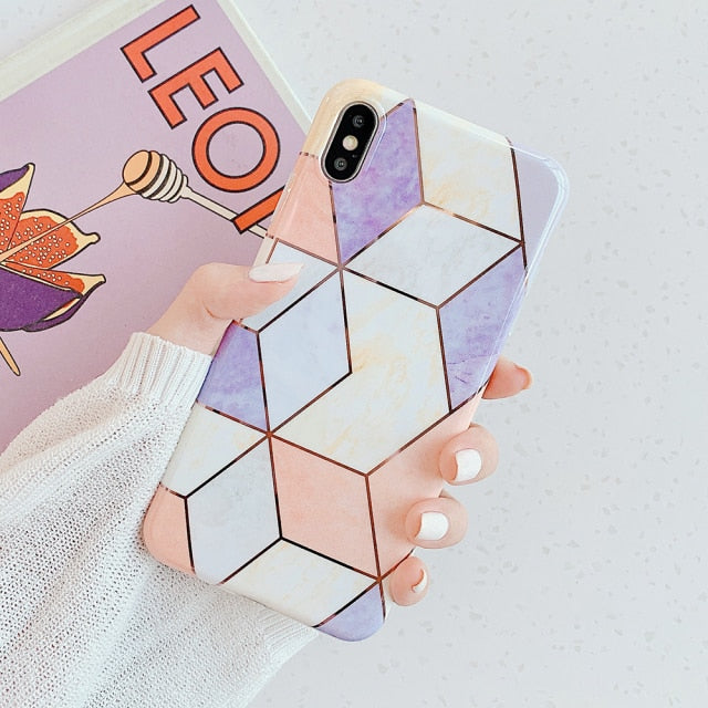 LOVECOM Plating Geometric Phone Case For iPhone 13 Pro Max 11 12 Pro Max XR XS Max 7 8 Plus X Soft Marble Phone Back Cover Cases freeshipping - Best iPhone Cases Accessories
