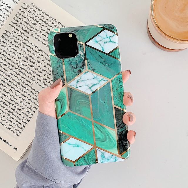 LOVECOM Plating Geometric Phone Case For iPhone 13 Pro Max 11 12 Pro Max XR XS Max 7 8 Plus X Soft Marble Phone Back Cover Cases freeshipping - Best iPhone Cases Accessories