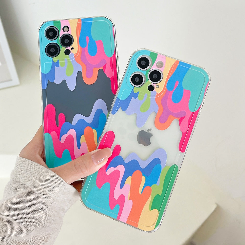 Melted Colorful Painting Phone Case for iPhone 11 12 13 Pro Max X XS XR 7 8 Plus SE 2020 Shockproof Clear Soft Back Cover Shell freeshipping - Best iPhone Cases Accessories