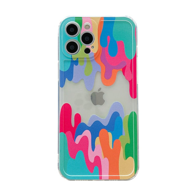 Melted Colorful Painting Phone Case for iPhone 11 12 13 Pro Max X XS XR 7 8 Plus SE 2020 Shockproof Clear Soft Back Cover Shell freeshipping - Best iPhone Cases Accessories
