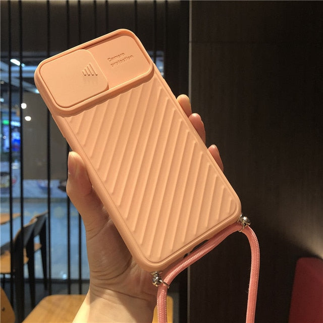Slide Camera Protect Chain Necklace Cell Phone Case For iPhone 13 12 Pro MAX X XS XR 7 8 Plus Lanyard Neck Strap Rope Cord Cover freeshipping - Best iPhone Cases Accessories