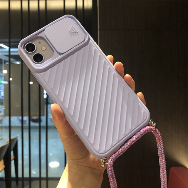 Slide Camera Protect Chain Necklace Cell Phone Case For iPhone 13 12 Pro MAX X XS XR 7 8 Plus Lanyard Neck Strap Rope Cord Cover freeshipping - Best iPhone Cases Accessories