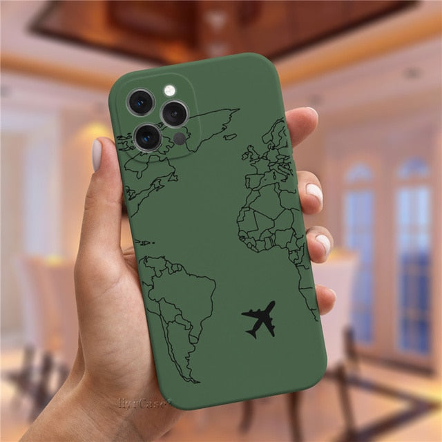 Luxury Popular Planes World Map Travel Silicone Case For iPhone 11 12 13 Pro MAX X XS XR 7 8 Plus Cute Candy Matte Soft Cover freeshipping - Best iPhone Cases Accessories