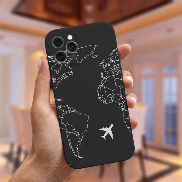 Luxury Popular Planes World Map Travel Silicone Case For iPhone 11 12 13 Pro MAX X XS XR 7 8 Plus Cute Candy Matte Soft Cover freeshipping - Best iPhone Cases Accessories