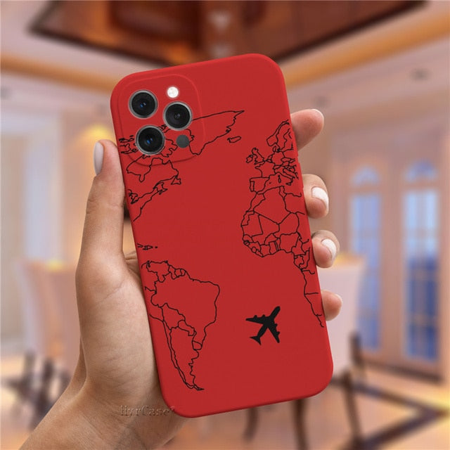 Luxury Popular Planes World Map Travel Silicone Case For iPhone 11 12 13 Pro MAX X XS XR 7 8 Plus Cute Candy Matte Soft Cover freeshipping - Best iPhone Cases Accessories