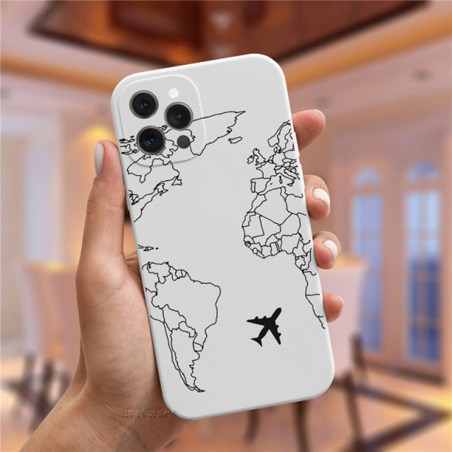 Luxury Popular Planes World Map Travel Silicone Case For iPhone 11 12 13 Pro MAX X XS XR 7 8 Plus Cute Candy Matte Soft Cover freeshipping - Best iPhone Cases Accessories